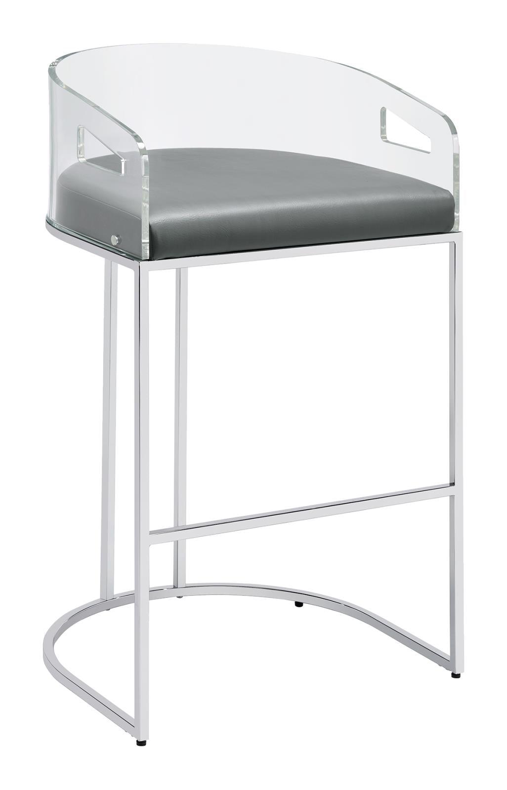 Grey leatherette cushioned seat on Thermosolis Acrylic Back Bar Stool