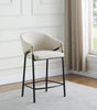 Chadwick Sloped Arm Counter Height Stools set showing beige upholstered seats and glossy black legs
