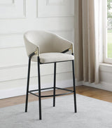Chadwick Beige Fabric Bar Stool with Glossy Black Metal Legs - Front View