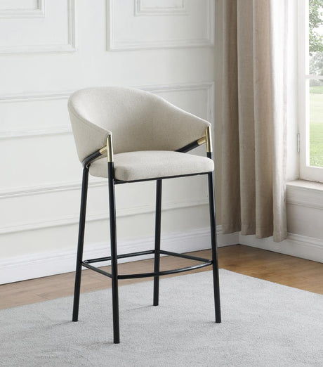 Chadwick Beige Fabric Bar Stool with Glossy Black Metal Legs - Front View
