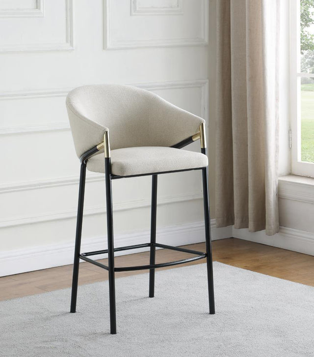 Chadwick Beige Fabric Bar Stool with Glossy Black Metal Legs - Front View