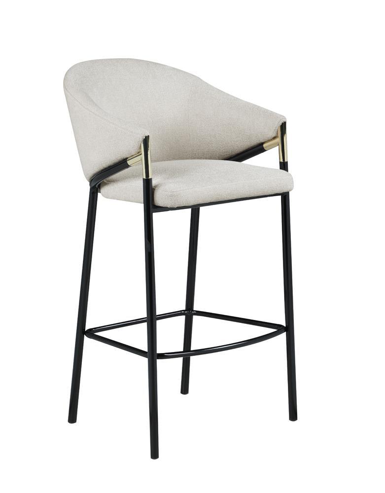 Chadwick Beige Fabric Bar Stool with Glossy Black Metal Legs - Side Angle