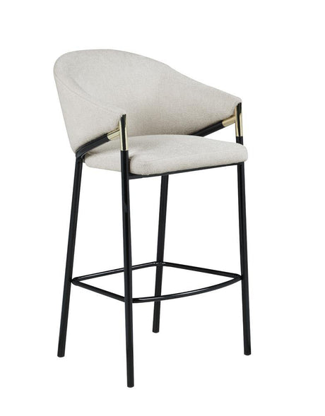 Chadwick Beige Fabric Bar Stool with Glossy Black Metal Legs - Side Angle