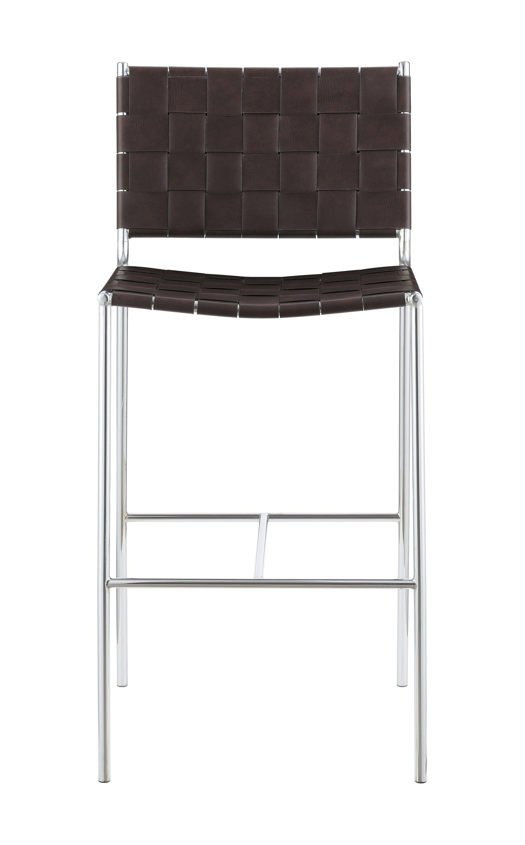 Close-up of brown faux leather seat on Adelaide bar stool