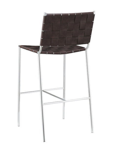 Back view of Adelaide upholstered bar stool open leatherette bands