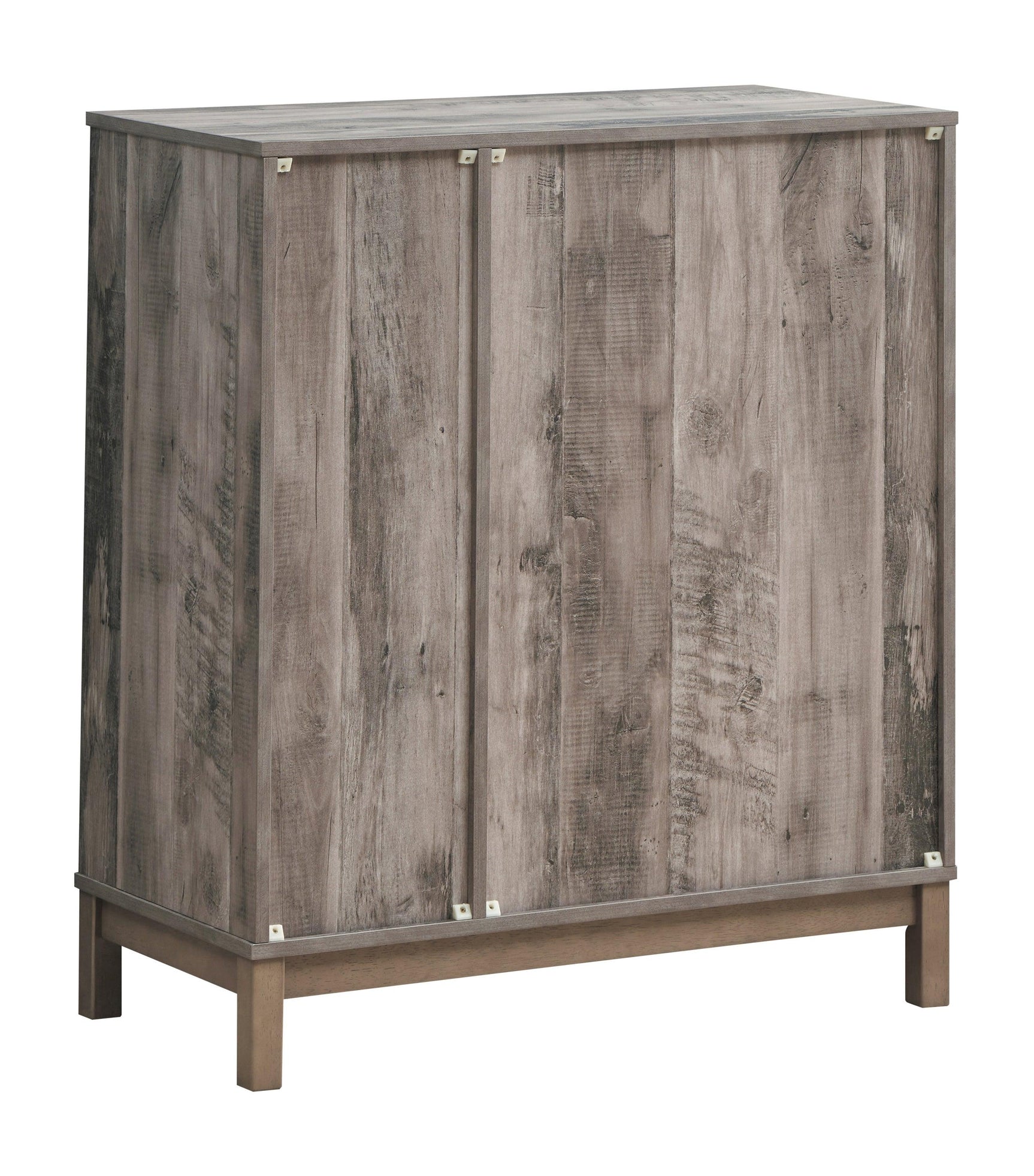 Angled view of Cheyenne Wine Cabinet showing wood grain finish