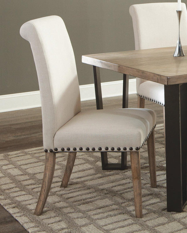 Baney Tufted Beige Upholstered Dining Chair front view