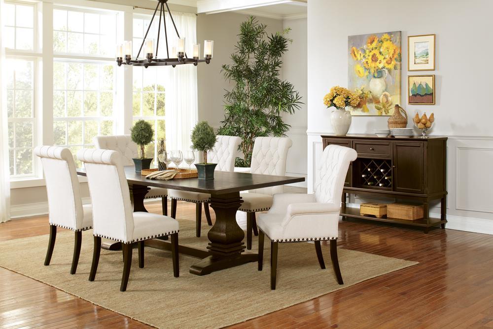Mapleton Beige Tufted Upholstered Dining Chair nailhead trim detail