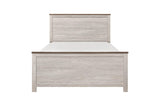 Side view of Nashville two-tone antique white and brown panel bed