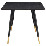 main view of Zetta black wood dining table with chairs