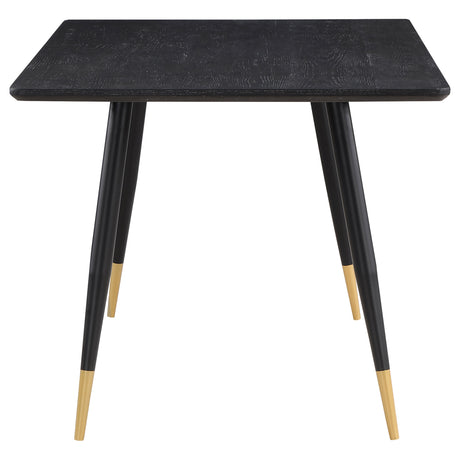 main view of Zetta black wood dining table with chairs