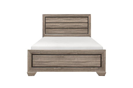 Bedroom display with Beechnut Light Elm Panel Bedroom Set bed