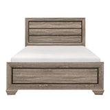 Beechnut Natural Finish King Panel Bed front view with raised faux wood veneer panels