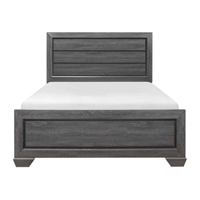 Beechnut gray faux wood veneer full size bed front angle