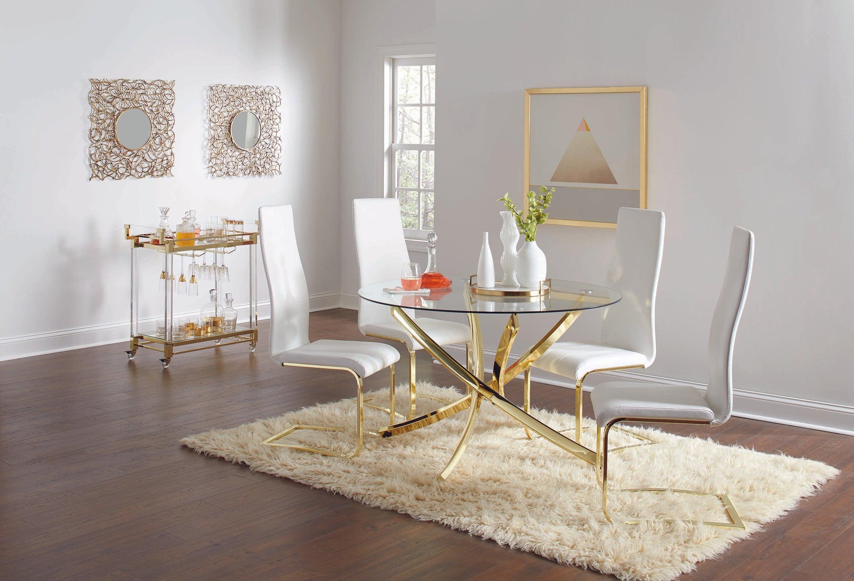 Beckham round dining table in room setting with chairs