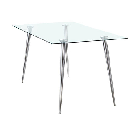 Gilman Rectangle Glass Top Dining Table seen from front angle