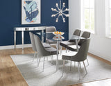 Gilman Rectangle Glass Top Dining Table side view showing geometric metal legs