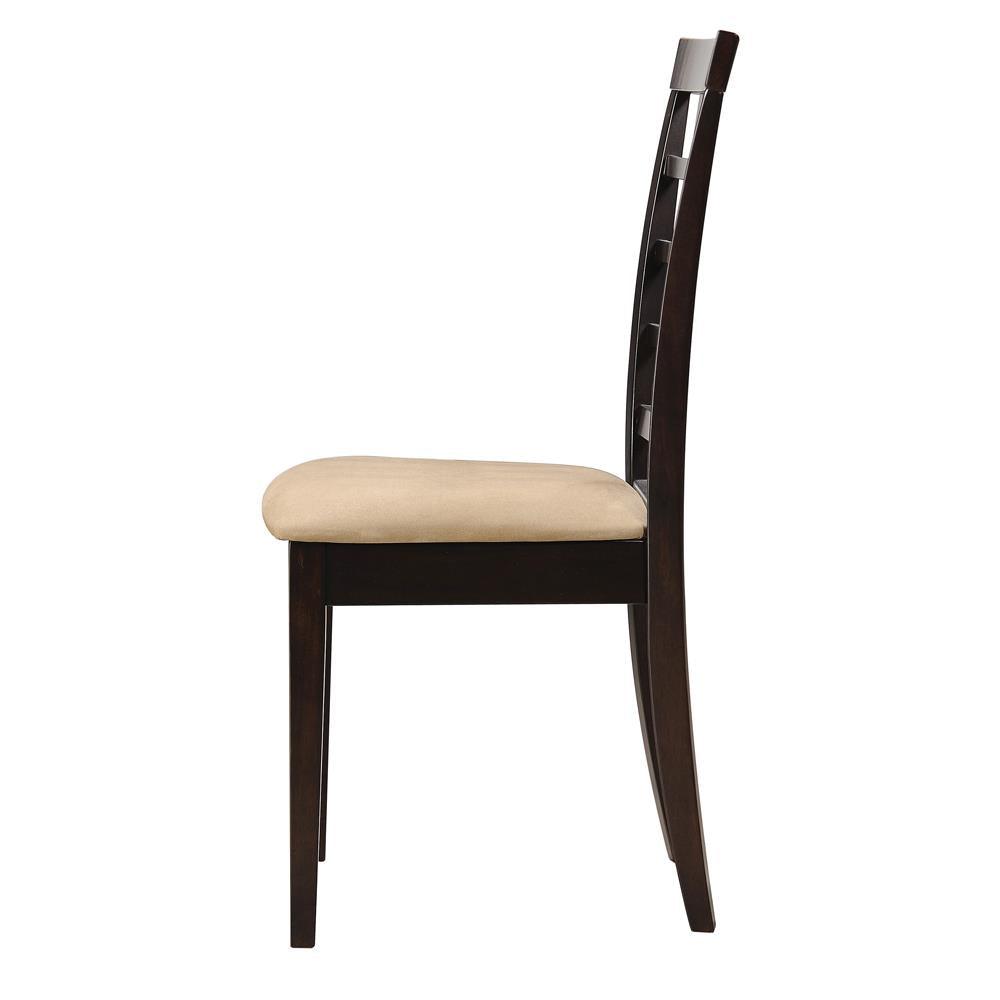 Angled view showing microfiber seat and metal legs of Kelso Chair