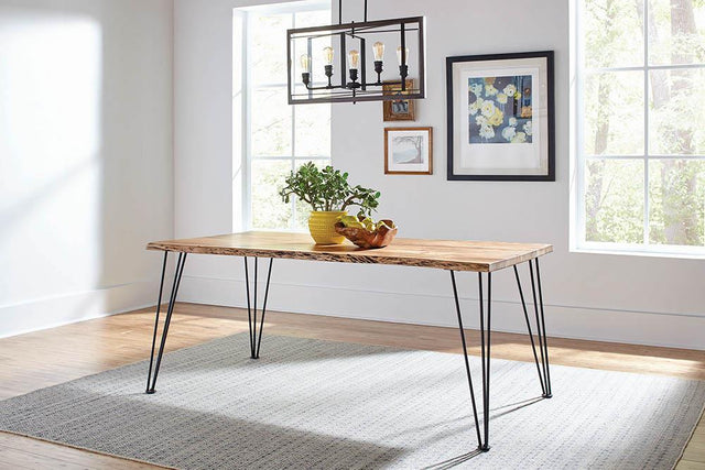 Sherman Rectangular Dining Table natural acacia wood top front view