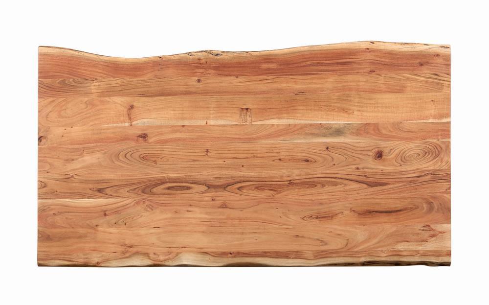 Sherman Dining Table angled view highlighting natural acacia and metal