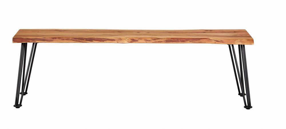 Matte black iron hairpin legs supporting Sherman Bench