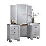 Front view of Allura Silver Faux Alligator Embossed Vanity Dresser with Mirror