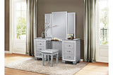 Side view of Allura Silver tufted LED panel bed