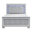 Allura Silver Tufted LED King Bed, front angled view