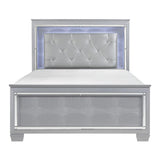 Allura Silver Tufted LED King Bed, front angled view