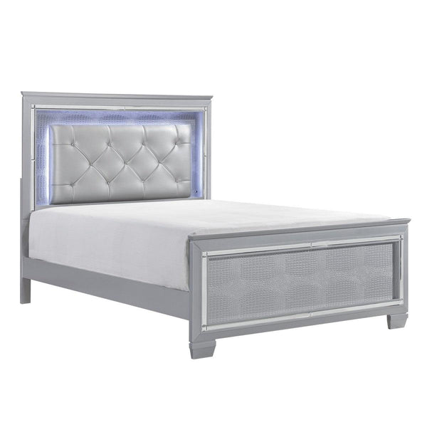 Allura Silver Tufted LED King Bed, side profile showing LED lighting