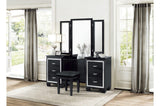 side view of Allura Black faux leather tufted LED panel bed