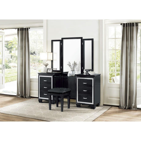 Side angle of Allura Black Faux Alligator Vanity Dresser with Mirror