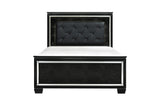 front view of Allura Black faux leather tufted LED panel bed