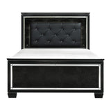 Front view of Allura Black Faux Leather Tufted LED King Bed