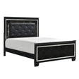 Side angle of Allura Black Faux Leather Tufted Queen Panel Bed with LED Lighting