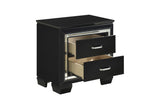 open view showing details of Allura Black faux leather tufted LED panel bed