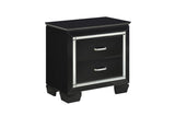 side angle of Allura Black faux leather tufted LED panel bed