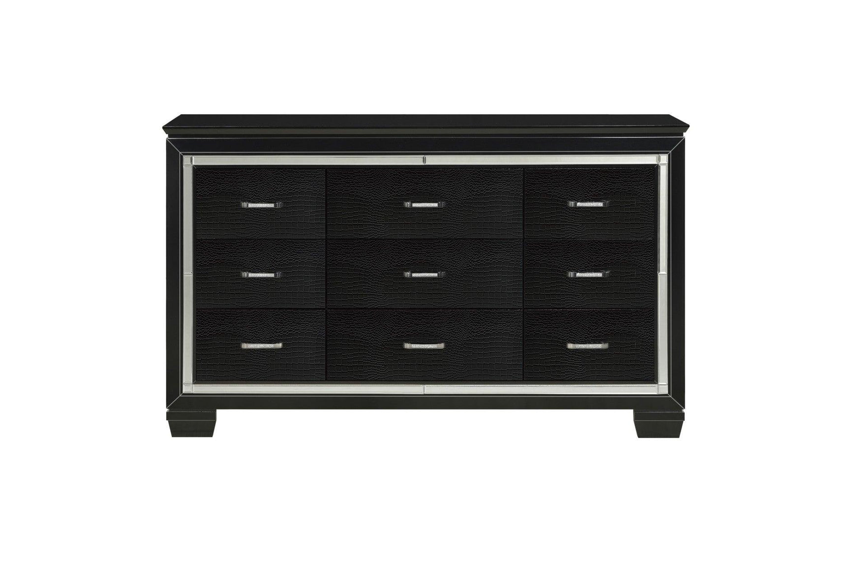 bedroom perspective of Allura Black faux leather tufted LED panel bed