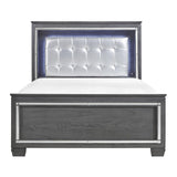 Allura Gray LED Tufted Faux Leather King Bed front view