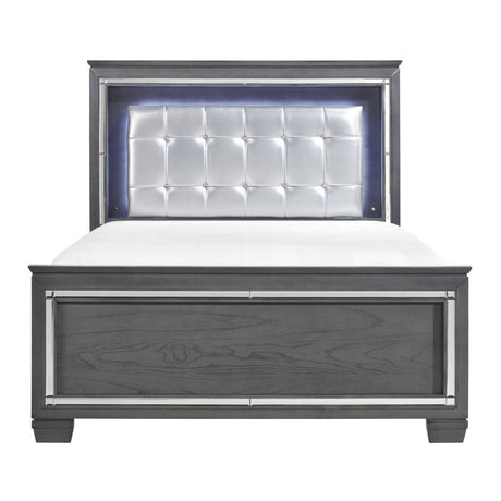 Allura Gray LED Tufted Faux Leather King Bed front view