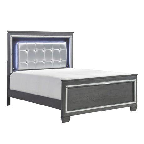 Allura Gray LED Tufted Faux Leather King Bed side angle