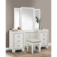 Beveled mirror framed in white wood atop the Allura vanity dresser