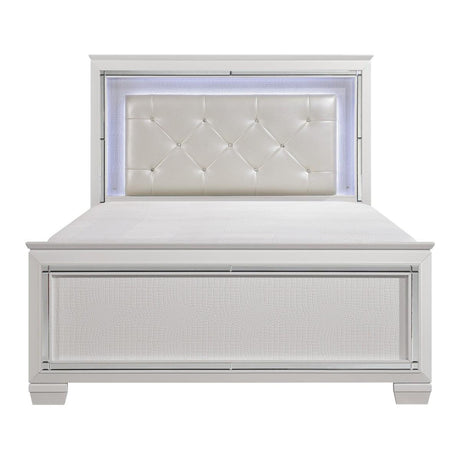 Allura White Faux Leather Tufted LED Full Bed front view