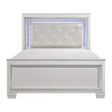 Allura White Full Panel Bed front view showing tufted faux leather headboard and LED lighting