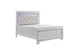 side view of Allura White Faux Leather Tufted LED Panel Bedroom Set bed