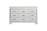 bedroom view of Allura White Faux Leather Tufted LED Panel Bedroom Set bed
