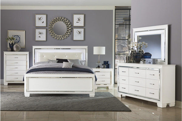 main view of Allura White Faux Leather Tufted LED Panel Bedroom Set bed