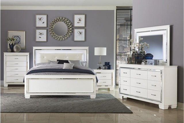 main view of Allura White Faux Leather Tufted LED Panel Bedroom Set bed