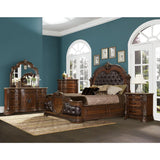 Full view of Antoinetta Brown Cherry Veneer Queen Panel Bed in traditional style