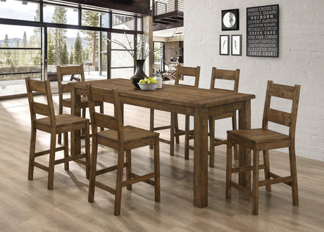 Side view of Coleman Rustic Golden Brown Rectangular Counter Height Dining Set